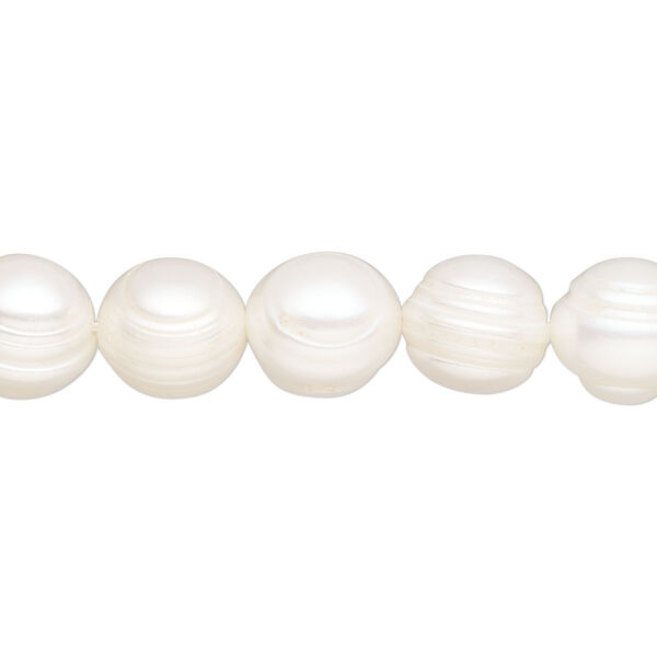 Pearl, cultured freshwater (bleached), white, 10-14mm semi-round, D grade, Mohs hardness 2-1/2 to 4. Sold per 15-inch strand. image number 0