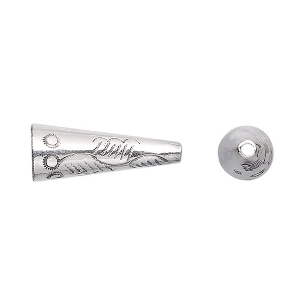 Cone, Hill Tribes, antiqued sterling silver, 22x8mm-24x8mm with design, 6.5mm inside diameter. Sold individually. image number 0