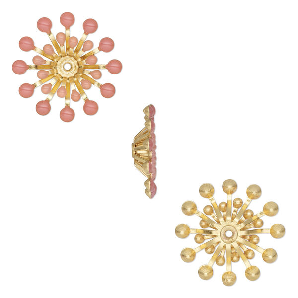 Component, epoxy and gold-finished copper, pink, 19mm center-drilled single-sided flower. Sold per pkg of 2. image number 0
