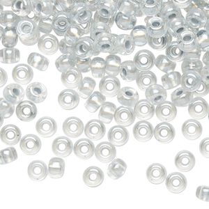Seed bead, Miyuki, glass, pkg/250g, #6 rocaille, translucent silver-lined pearlized crystal clear, (RR-4602).