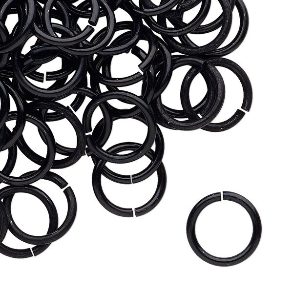 Jump ring, anodized tempered aluminum, black, 12mm round, 9.2mm inside diameter, 15 gauge. Sold per pkg of 100. image number 0