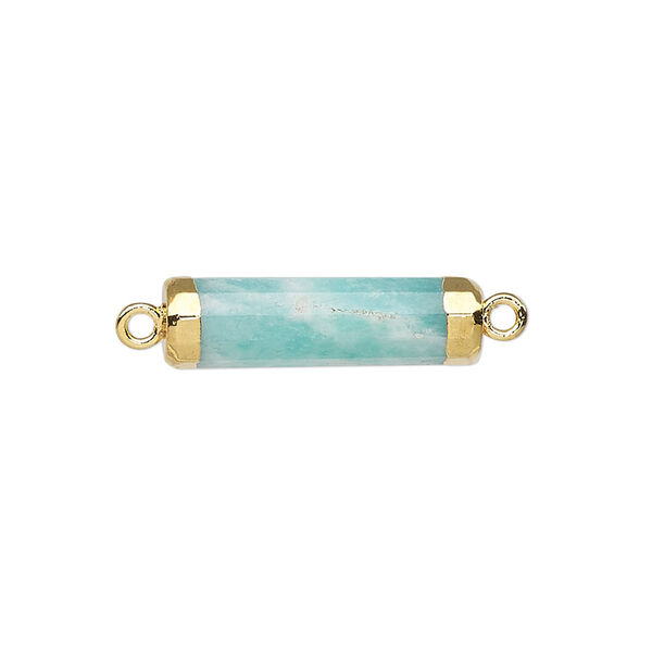 Link, amazonite (natural) / electroplated gold / gold-plated sterling silver, 20x5mm-21x6mm hand-cut faceted tube. Sold individually. image number 0