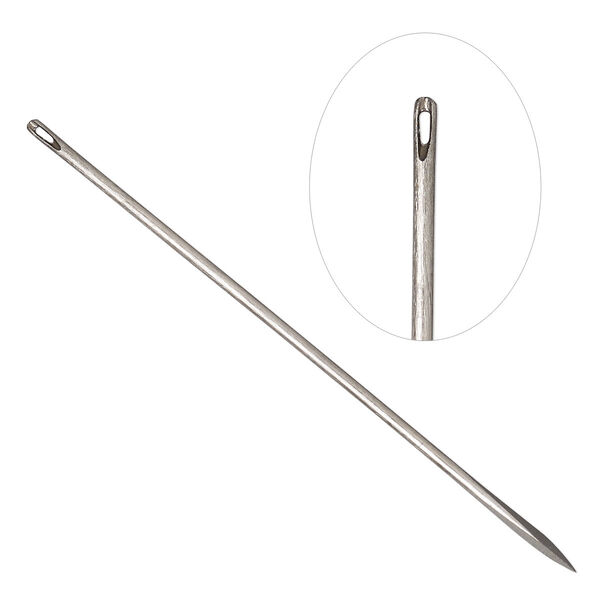 Needle, Tulip, steel, 0.96mm with 1mm eye width, 1-3/4 inches, for use on leather. Sold per pkg of 2. image number 0