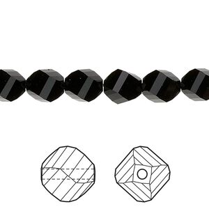 Bead 12pk jet, Crystal Passions® 8mm helix 5020