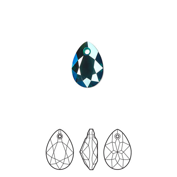 Drop 4pk emerald shimmer, Crystal Passions® 11.5x8mm pendant pear cut 6433 image number 0