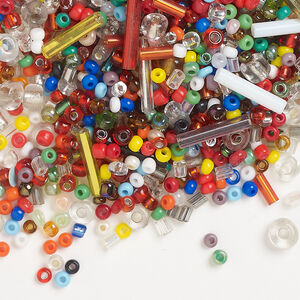 Bead mix, seed bead and bugle bead, glass, pkg/1 lb, center-drilled mixed shapes, mixed.