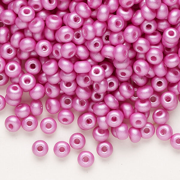 Seed bead, Preciosa Ornela Czech glass, pkg/500g, #6 rocaille, opaque PermaLux dyed lavender chalkwhite, (22012). image number 0