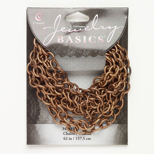 Chain steel 1pk 6.8mm oval rolo, copper finish 62 inch image number 0