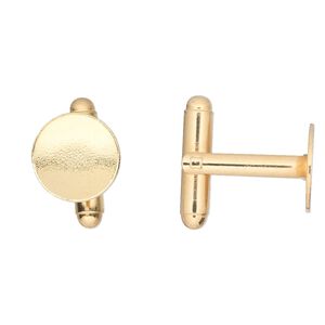 Cuff link, gold-finished brass, 12mm flat round pad. Sold per pkg of 2 pairs.