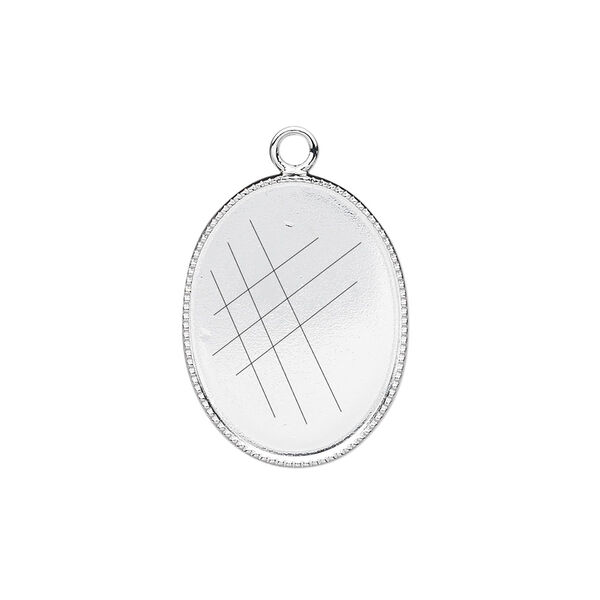 Drop, silver-plated brass, 21x16mm oval with beaded edge and 20x15mm oval bezel cup setting. Sold per pkg of 6. image number 0