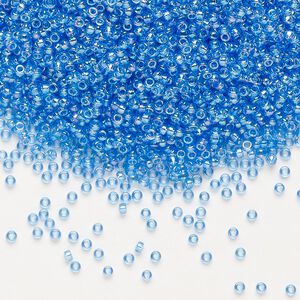 Seed bead, Miyuki, glass, pkg/250g, #15 rocaille, translucent rainbow light blue (RR-261).