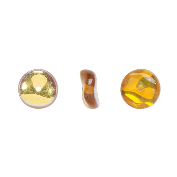 Bead, Czech pressed glass, topaz AB, 10x4mm rondelle. Sold per 15" to 16" strand. image number 0