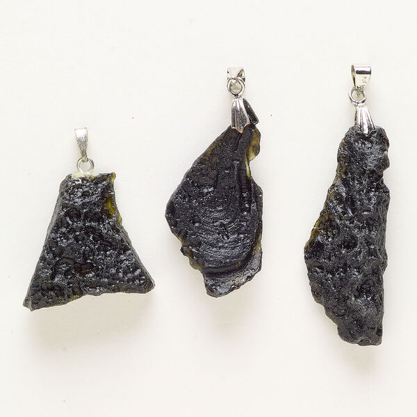 Tektite / steel 1pkg3, freeform nugget pendant 22x16mm-40x20mm image number 0