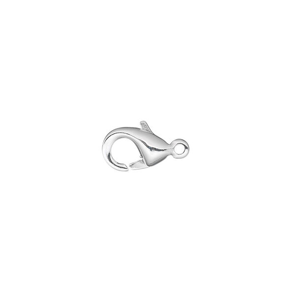 Clasp, lobster claw, silver-plated brass, 11x7mm. Sold per pkg of 10. image number 0