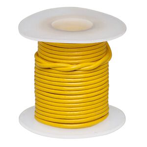 Cord, leather (dyed), yellow, 1-1.2mm round. Sold per 5-yard spool.
