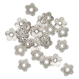 Bead cap, antique silver-finished "pewter" (zinc-based alloy), 12mm flower, fits 11-13mm beads. Sold per pkg of 24.