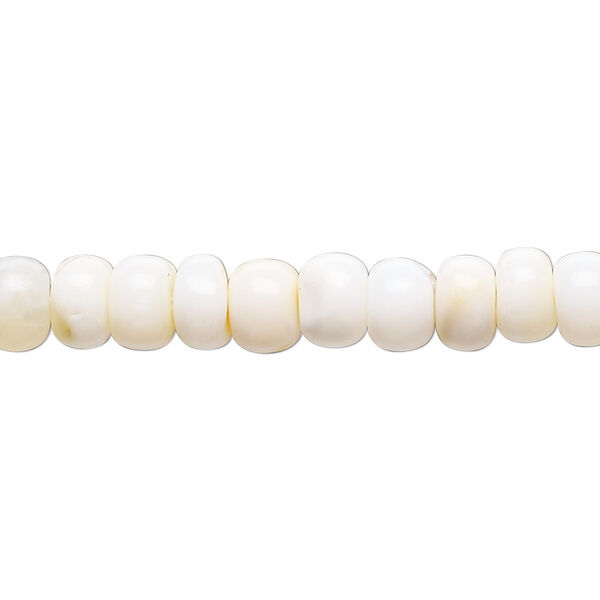 Bead, white opal (natural), 6x4mm-7x6mm hand-cut rondelle and 7mm round, B- grade, Mohs hardness 5 to 6-1/2. Sold per 14-inch strand, approximately 70 beads. image number 0