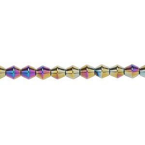 Hemalyke™ 1pkg1, rainbow titanium-coated double cone bead 15.5-16 inch 4mm