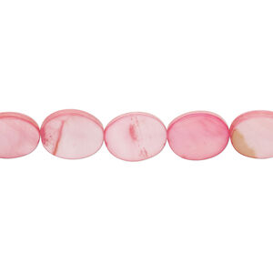 Mother-of-pearl shell 1pkg1, flat oval bead 15 inch pink rose 10x8mm