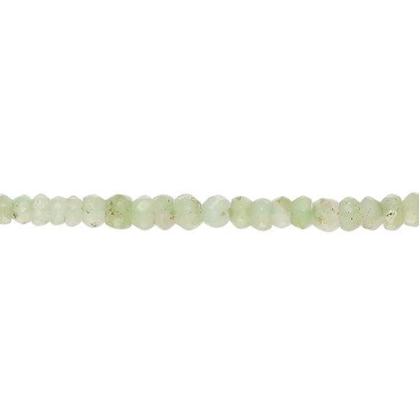 Bead, chrysoprase (natural), light, 3x2mm-4x3mm hand-cut faceted rondelle, C+ grade, Mohs hardness 6-1/2 to 7. Sold per 14-inch strand, approximately 170 beads. image number 0