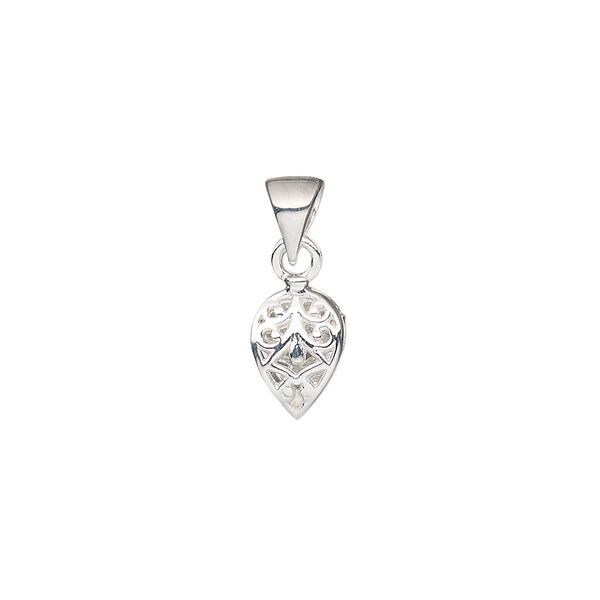 Bail, ice-pick, sterling silver, 9x7mm leaf with 4.5mm grip length. Sold individually. image number 0