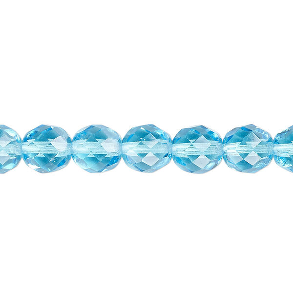 Bead, Czech fire-polished glass, light turquoise blue, 8mm faceted round. Sold per pkg of 600 (1/2 mass). image number 0