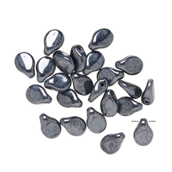 Bead, Preciosa Pip™, Czech pressed glass, opaque gunmetal, 7x5mm top-drilled pip. Sold per pkg of 30. image number 0