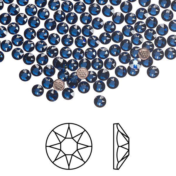 Flat back 144pk dark sapphire foil back, Crystal Passions® hotfix rhinestone Regenerated 3-3.2mm round SS12 2078 image number 0