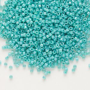 Seed bead, Delica®, glass, pkg/7.5g, #11 round, opaque rainbow turquoise green (DB-0166).