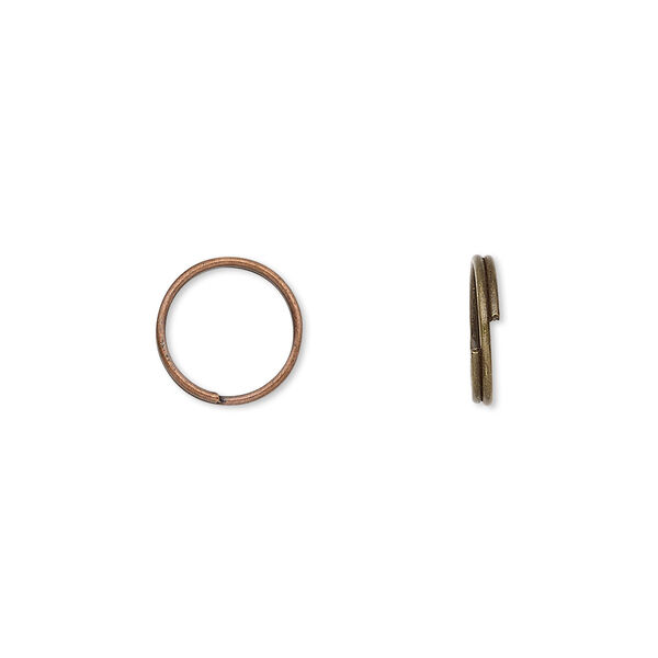 Split ring, antique copper-finished steel, 10mm round with 8.5mm inside diameter. Sold per pkg of 100. image number 0