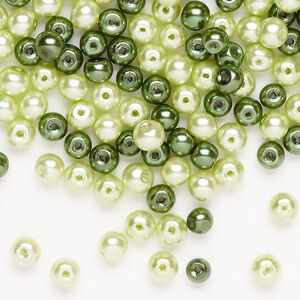 Glass pearl mix 1pkg250, forest green and pale lime green, 4mm round