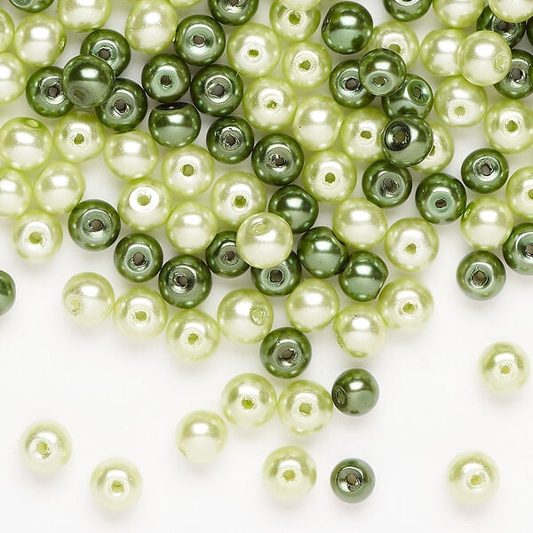 Glass pearl mix 1pkg250, forest green and pale lime green, 4mm round image number 0