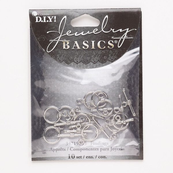 Clasp toggle 1pkg10, 12mm round, antique silver-finished brass 1-strand image number 0