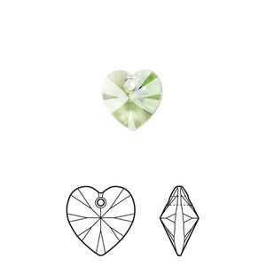 Drop 4pk peridot, Crystal Passions® 10mm pendant heart 6228