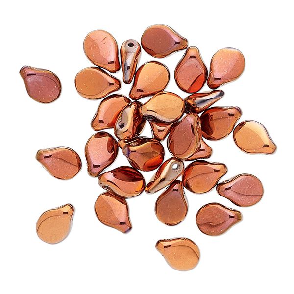 Bead, Preciosa Pip™, Czech pressed glass, opaque copper, 7x5mm top-drilled pip. Sold per pkg of 30. image number 0