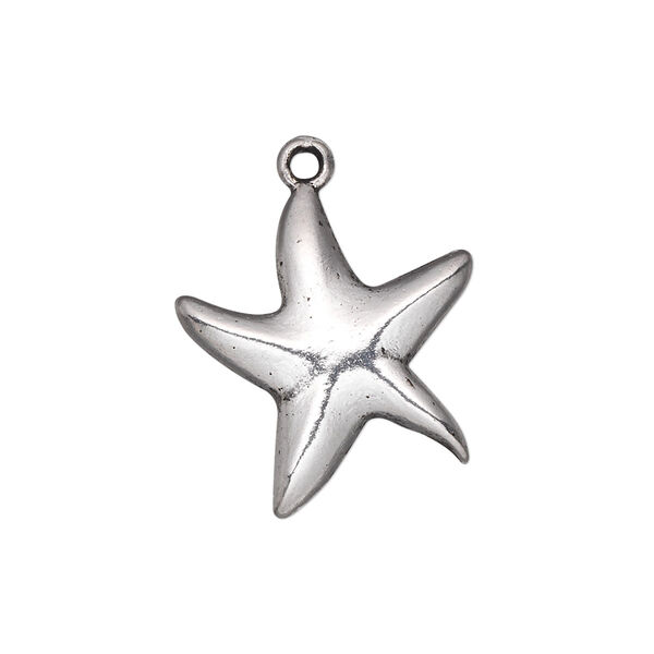 Charm, antique silver-plated "pewter" (zinc-based alloy), 20x20mm single-sided starfish. Sold per pkg of 10. image number 0