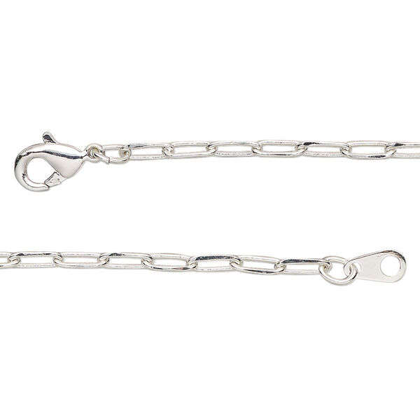 Chain, silver-plated brass, 2.4mm paperclip, 20 inches with lobster claw clasp. Sold individually. image number 0
