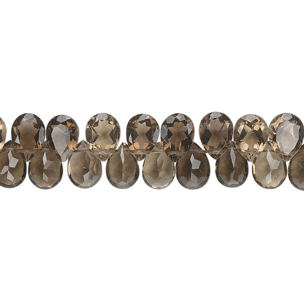 Bead, smoky quartz (heated / irradiated), 7x5mm hand-cut top-drilled faceted teardrop, B grade, Mohs hardness 7. Sold per 8-inch strand, approximately 85 beads. image number 0