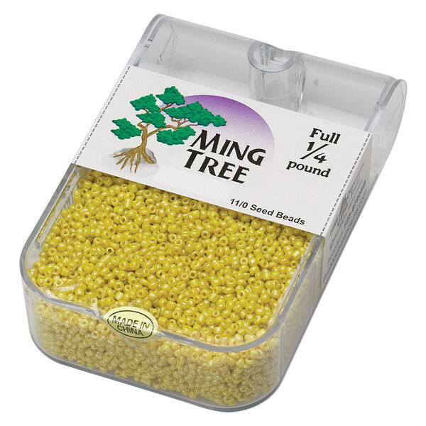 Seed bead, Ming Tree™, glass, pkg/1/4 pound, #11 round, opaque luster yellow. image number 0