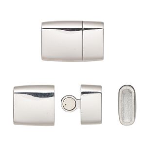 Clasp slide lock 1pkg1, 18.5x12.5mm rectangle / fits 9.5x3mm cord, stainless steel 1-strand