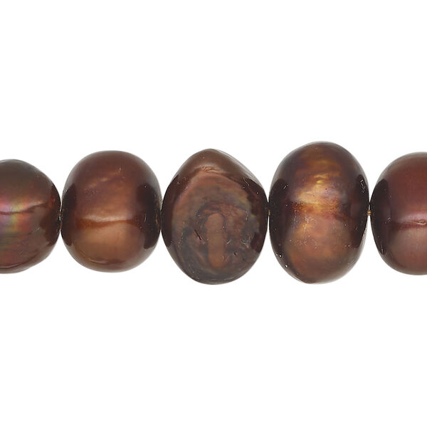 Freshwater 1pkg1, flat-sided potato pearl, 15.5-16 inch dark copper rose 13-16mm cultured image number 0