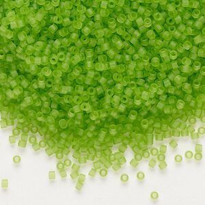 Seed bead, Delica®, glass, pkg/250g, #11 round, translucent matte lime (DB-1266).