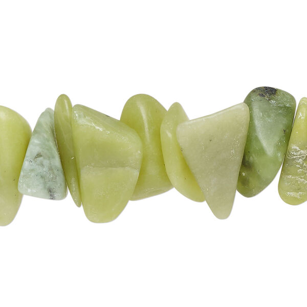 Bead, olive new "jade" (serpentine) (natural), dark, extra-large chip, Mohs hardness 2-1/2 to 6. Sold per 15-1/2" to 16" strand. image number 0