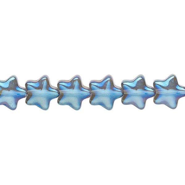 Bead, pressed glass, half-coated metallic blue and vitrail, 8mm star. Sold per 15-1/2" to 16" strand. image number 0