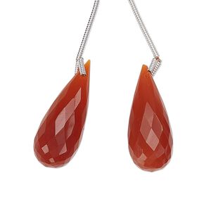 Carnelian 1pkg2, hand-cut top-drilled faceted teardrop bead 26x10mm