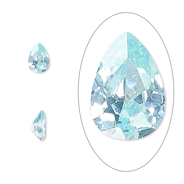 Gem, cubic zirconia, aqua blue, 7x5mm faceted pear, Mohs hardness 8-1/2. Sold per pkg of 2. image number 0