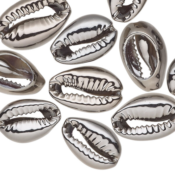 Component, electroplated cowrie shell, gunmetal, 16x11mm-19x12mm hand-cut cowrie, Mohs hardness 3-1/2. Sold per pkg of 10. image number 0