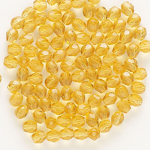 Bead, Czech fire-polished glass, translucent amber, 4mm faceted round. Sold per pkg of 100. image number 0