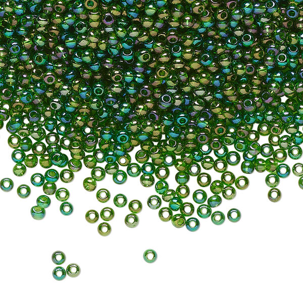 Seed bead, Preciosa Ornela Czech glass, pkg/500g, #11 rocaille, translucent rainbow green, (51120). image number 0