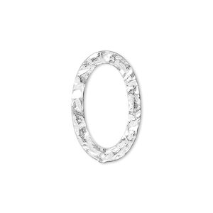 Link, sterling silver, 23x14mm hammered open oval. Sold per pkg of 2.